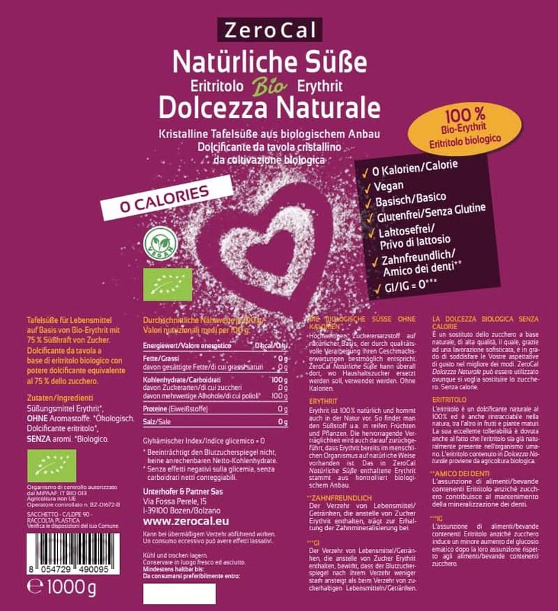 Zerocal - Biologische Erythritol 1KG Zoetstoffen Naty Shop