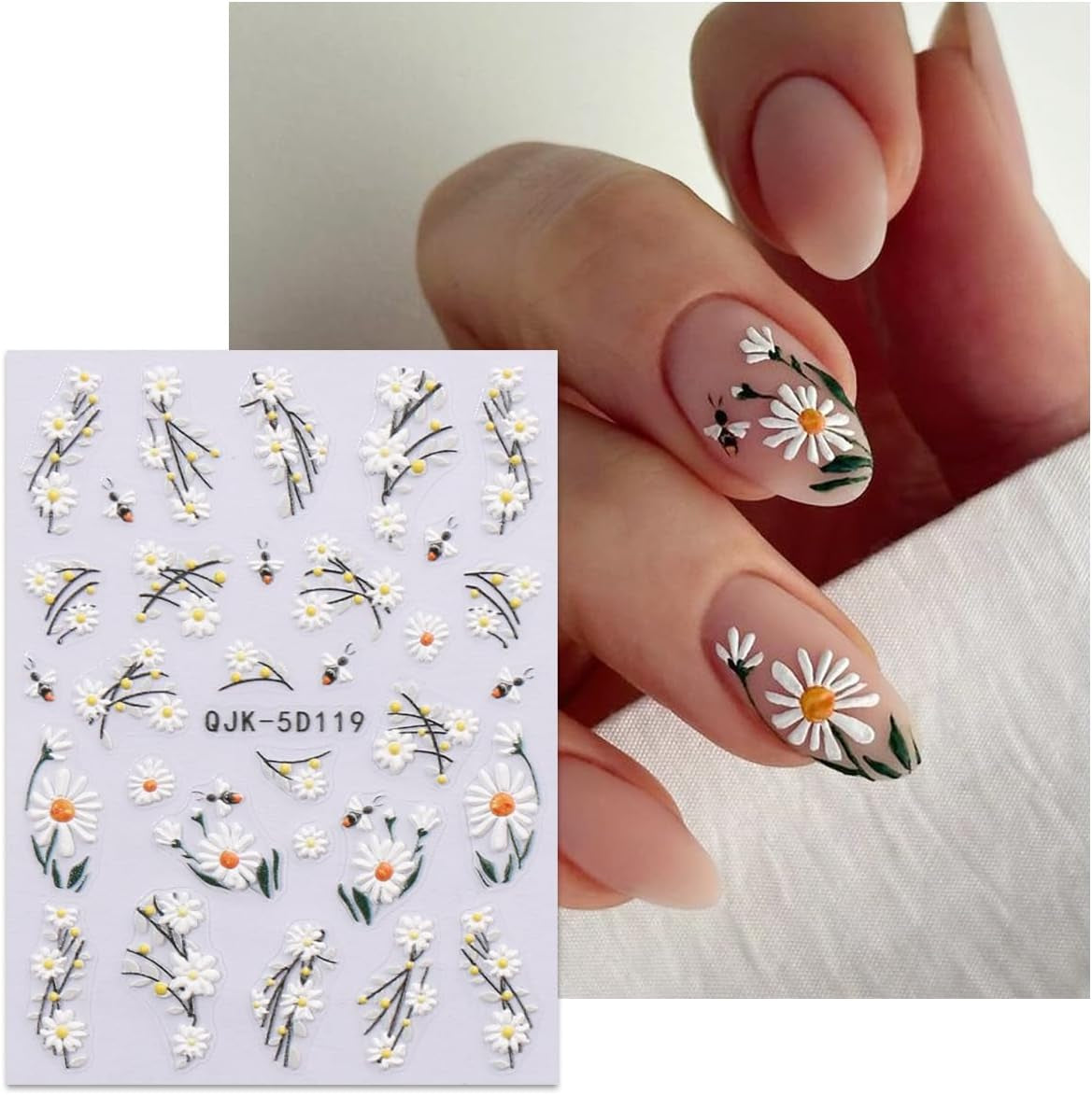 JMEOWIO 3D Nagelsticker Blumen Nail Art Sticker Selbstklebend Nagelaufkleber 5D Stereoskopisch Frühling Zomer Decoratie Nageldesign Zubehör 4 Blatt