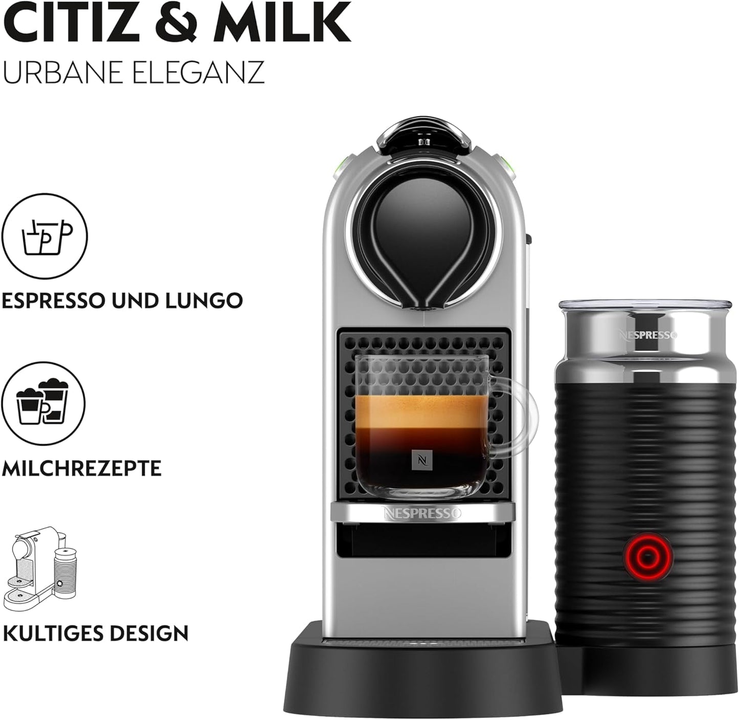 Espressomachine met Nespresso-capsules XN761B Citiz&Milk | Automatische standby-modus | 1260 watt | Capaciteit watertank: 1 l | Pompdruk: 19 bar | Zilver
