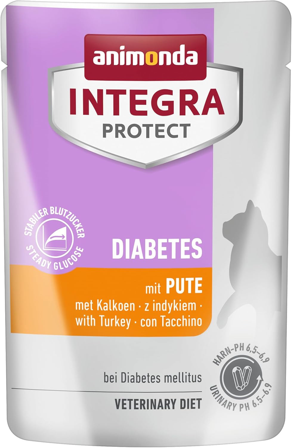 Animonda INTEGRA PROTECT natvoer voor katten met diabetes met kalkoenvlees (24 x 85 g), aanbevolen door dierenartsen bij diabetes, een volledige dieetvoeding voor volwassen katten, ontwikkeld in samenwerking met dierenartsen.