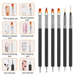 6 Stück Doppel-Ende Nagel Pinsel, Nageldesign Pinsel, Doppel-Ende Nail Art Pinsel Kit Professionelle Maniküre Werkzeuge Kit (Zwart)