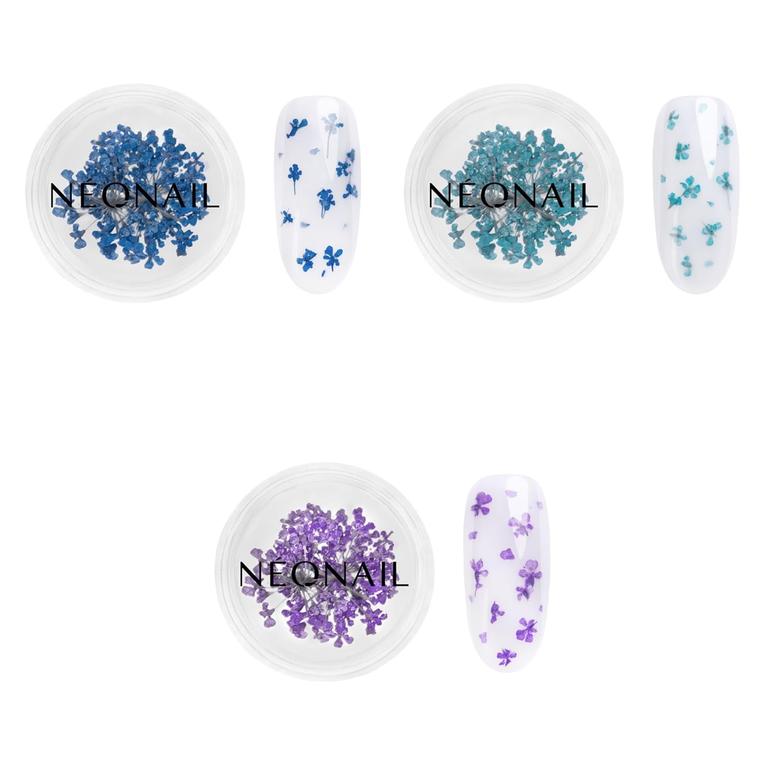 NÉONAIL Nail Art Flowers Set - Trockenblumen - Getrocknete Blumen - Nageldesign Zubehör - Nageldekorationen - Getrocknete Blüten - Nageldecoratie - Gelnägel Zubehör - 3 kleuren - Rosa, Lila, Oranje