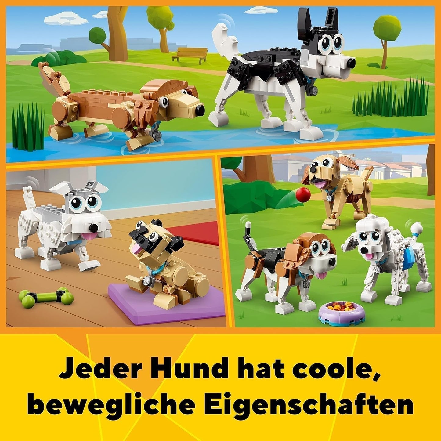 LEGO 31137 Creator 3In1 schattige hondenset met dierenfiguren Teckel, Mopshond, Poedel en meer, speelgoed voor kinderen vanaf 7 jaar, cadeau voor hondenliefhebbers Bouwsets Besuche in LEGO-Store