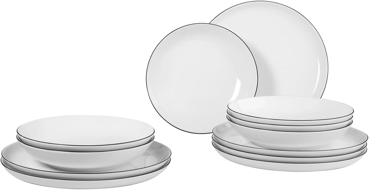 Seltmann Weiden serviesset 001.737148 Lido - 6 dinerborden + 6 onderborden - 12 delig - Black Line