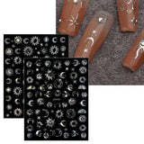 JMEOWIO Nagelsticker Mond Stern Sonne 10 Blatt Nail Art Sticker Selbstklebend Nagelaufkleber Bunt Decoratie Nageldesign Zubehör