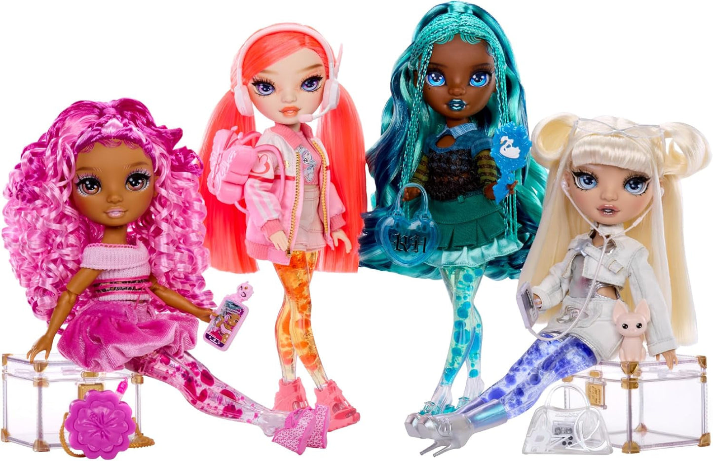 Regenboog Pop met Hoge Sparkle & Shine - Misty - Modieuze pop van 28 cm met turkoois haar en magische bubbels Staande Kleurrijke aankleed- en speelcollectie voor 4-12 jaar