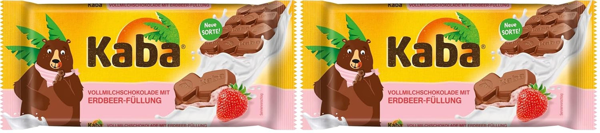 Kaba melkchocolade met aardbeiencrème, gevulde chocoladereep, reep van 90 g, smelt-in-je-mond chocolade met fruitige aardbeiencrème en originele Kaba-smaak (pak van 2)