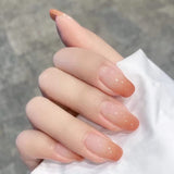 24pcs Franse pers op korte nagels Doodskist Kunstnagels Koraalroze Ombre Zelfklevende nagels Ballerina Nagelset Acryl Nageltips Dames Lente Zomer Nagelaccessoires