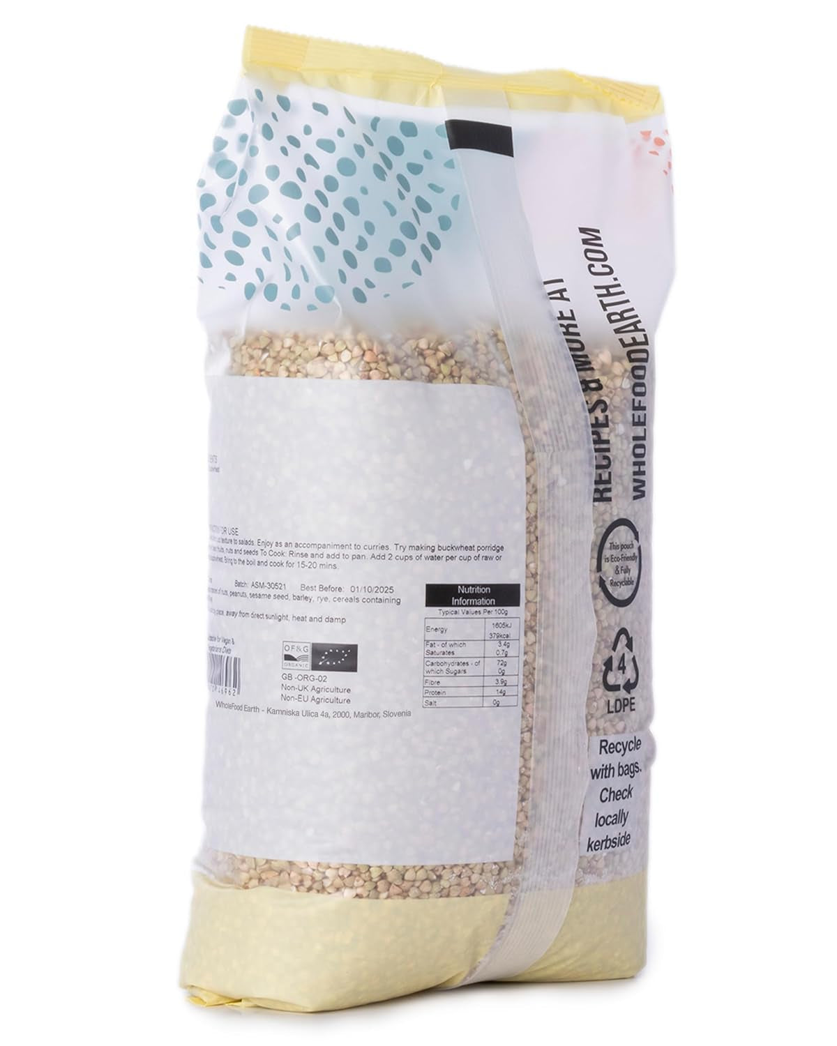 Wholefood Earth Biologisch Boekweit - 3kg - Niet-GMO - Veganistisch - Vezelrijk - Gecertificeerd biologisch