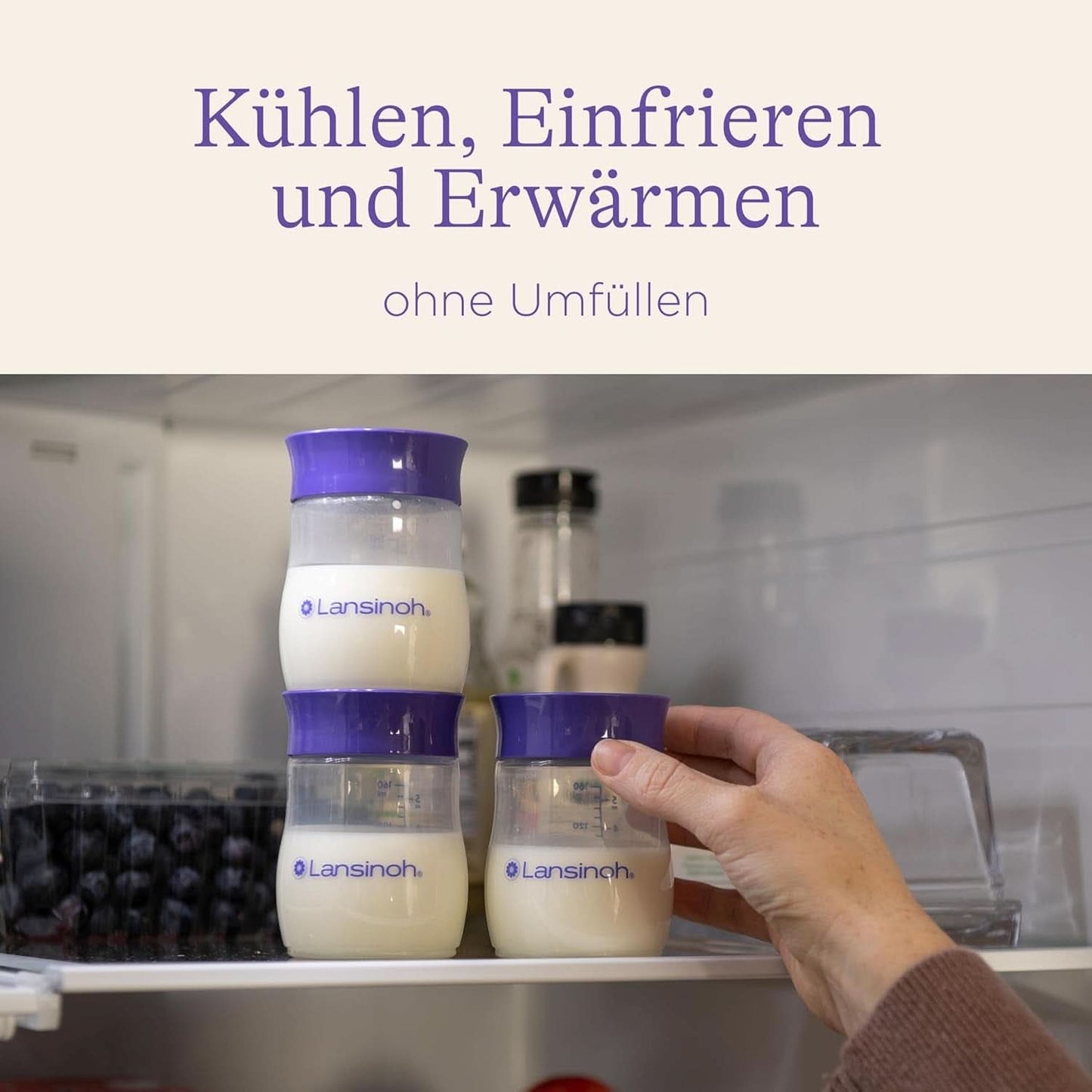 Lansinoh Muttermilchflaschen, 4 X 160 Ml - Zur Sicheren Muttermilch Austellungen - Neues Kompaktes Design Für Verbesserte Stabilität - Mit Stapelbarem Deckel Accessoires Voeding en borstvoeding Bebe Naty Shop