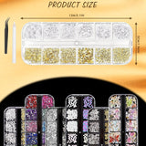 Nail Charms,6 Boxen Gold Silber Nagel Charms 3D Gold Bogen Stern Nail Art Decoratie+6200 Strasssteine ​​Bunt Steine ​​AB Perlen Diamanten,3D Legierung Bow Nail Gems Nagel Deko Für Frauen Nagel (6-A)