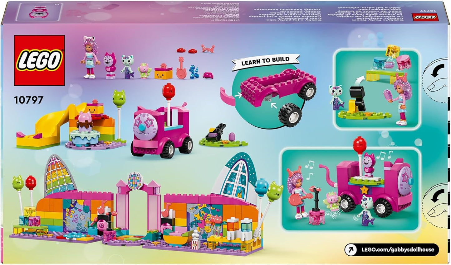LEGO 4+ Gabby's poppenhuis Gabby's feestzaal, discospeelset met glijbaan en dierfiguren voor creatief rollenspel, cadeau voor meisjes en jongens vanaf 4 jaar 10797 Bouwsets Besuche den LEGO-Store