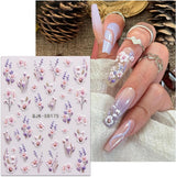 JMEOWIO 3D Nagelsticker Blumen Nail Art Sticker Selbstklebend Nagelaufkleber 5D Stereoskopisch Frühling Zomer Decoratie Nageldesign Zubehör 4 Blatt