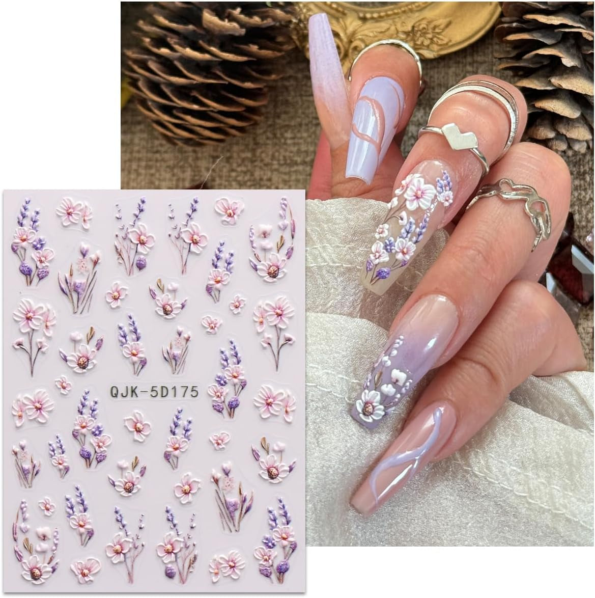 JMEOWIO 3D Nagelsticker Blumen Nail Art Sticker Selbstklebend Nagelaufkleber 5D Stereoskopisch Frühling Zomer Decoratie Nageldesign Zubehör 4 Blatt