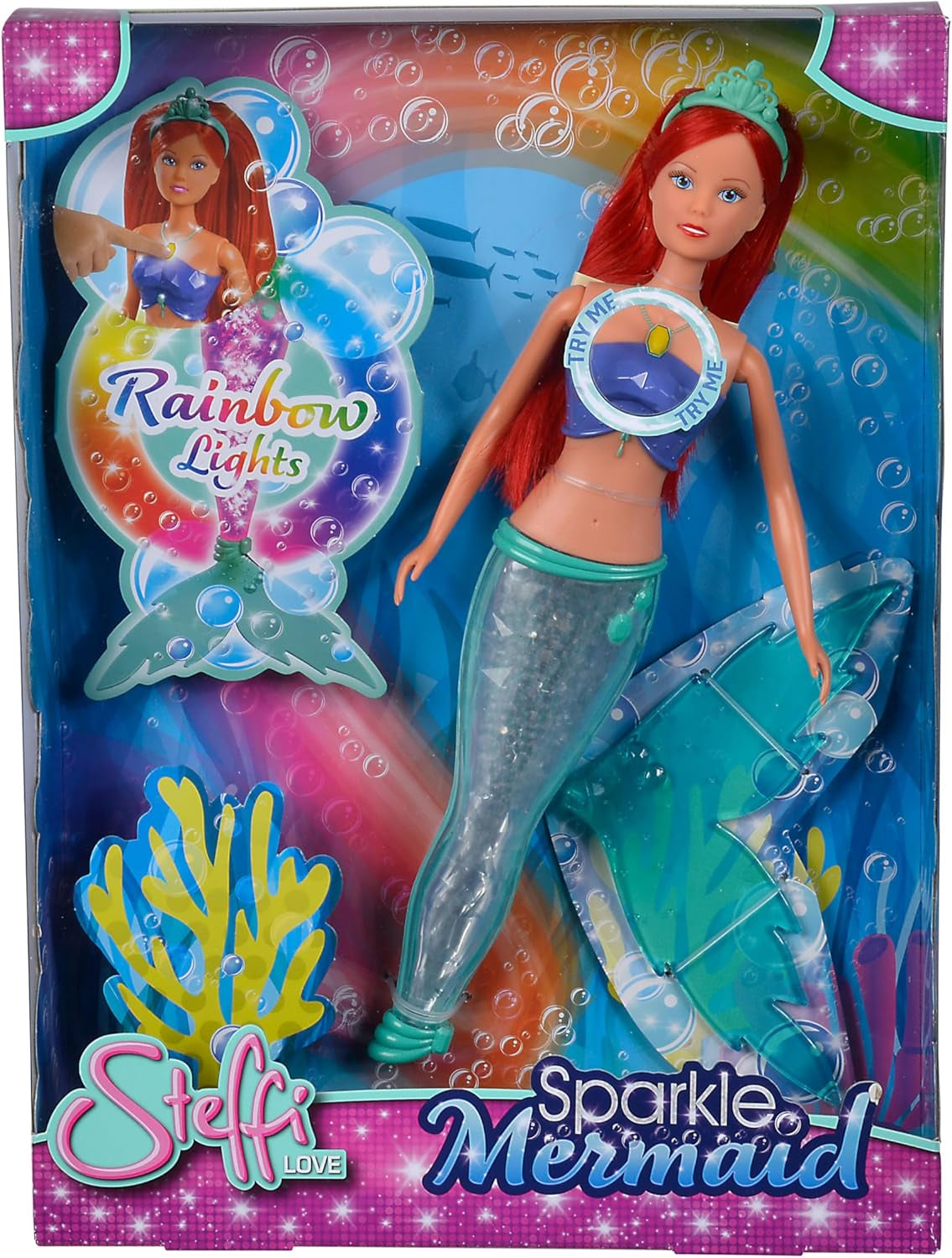 Simba 105733656 - Steffi Love sprankelende zeemeerminpop (39 cm) - Gloeiende zeemeermin van kleur veranderende lichtgevende regenboog, waterdicht speelgoed voor kinderen vanaf 3 jaar