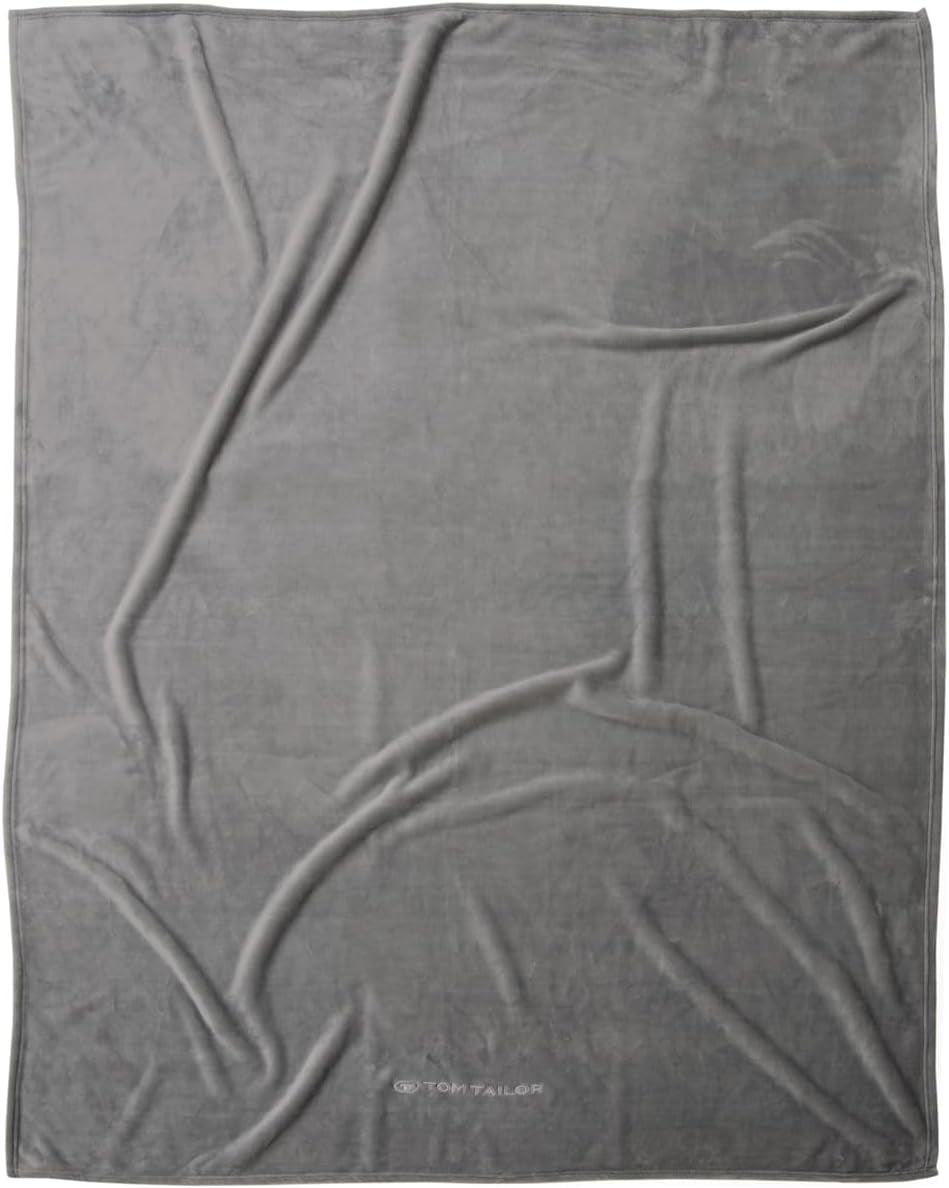 TOM TAILOR Wellsoft Deken, 150X200 Cm, 100% Polyester/ Wellsoft, geborduurd met logo, WELLSOFT BLANKET Oranje (Warm Coral) Dekens en dekbedden Naty Shop Grijs 150X200 Cm