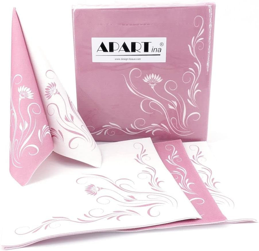 Appartina Elegantia 40X40 Cm Stofachtige Airlaid Servetten, Hoge Kwaliteit Bruiloft Servet, Stofachtige Bruiloft Servetten Wegwerp Servetten voor Verschillende Gelegenheden (Oud Roze)