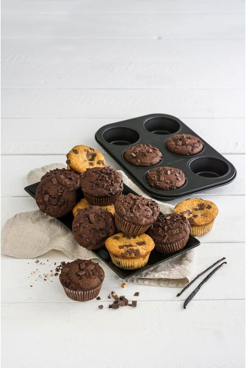 Zenker 6Er Muffinform Zwart Metallic, 275X190X30 Mm, Teflon Classic Antihaftbeschichtung, Hitzebeständig Bis 230°C, Leichte Reinigung, Ideal Für Köstliche Muffins Vormen en bakplaten Naty Shop