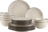 MÄSER 931967 Osita Retro-serie 6-persoons Wave-serviesset, 18-delige ronde serviesset, dinerborden, dessertborden en mueslischalen, keramiek, romig wit