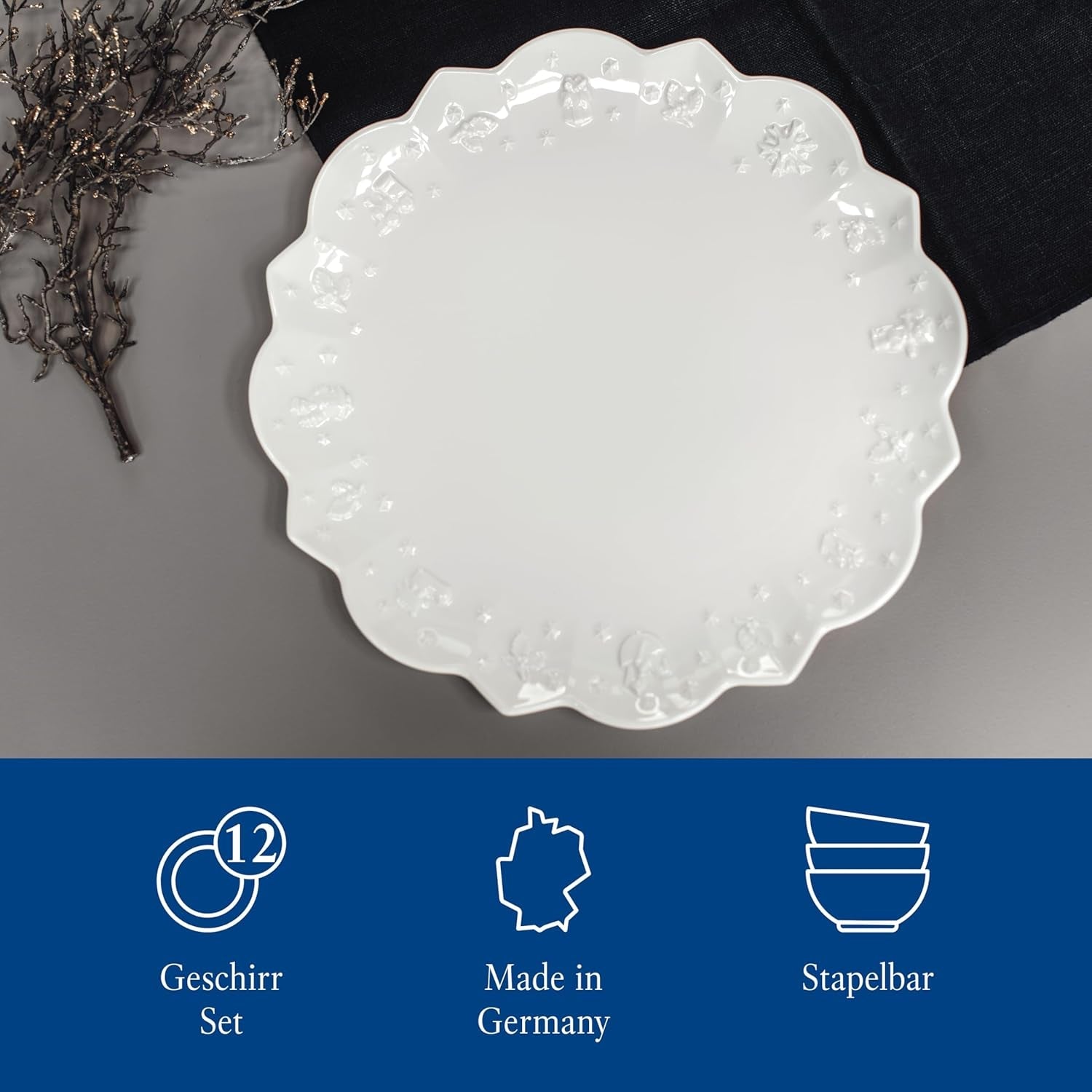 Villeroy & Boch Toy's Delight Royal Classic 8-delige serviesset, vaatwasser- en magnetronbestendig, wit, borden, 4-persoons serviesset, kerstservies, speelgoed, premium porselein