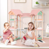 FANTASK houten poppenhuis, 85 cm hoog poppenhuis met 7 kamers en 32 meubels en accessoires, poppenhuis met touwladder, poppenhuiscadeau voor meisjes van 3 jaar oud (model 3) Naty Shop Dollhouses