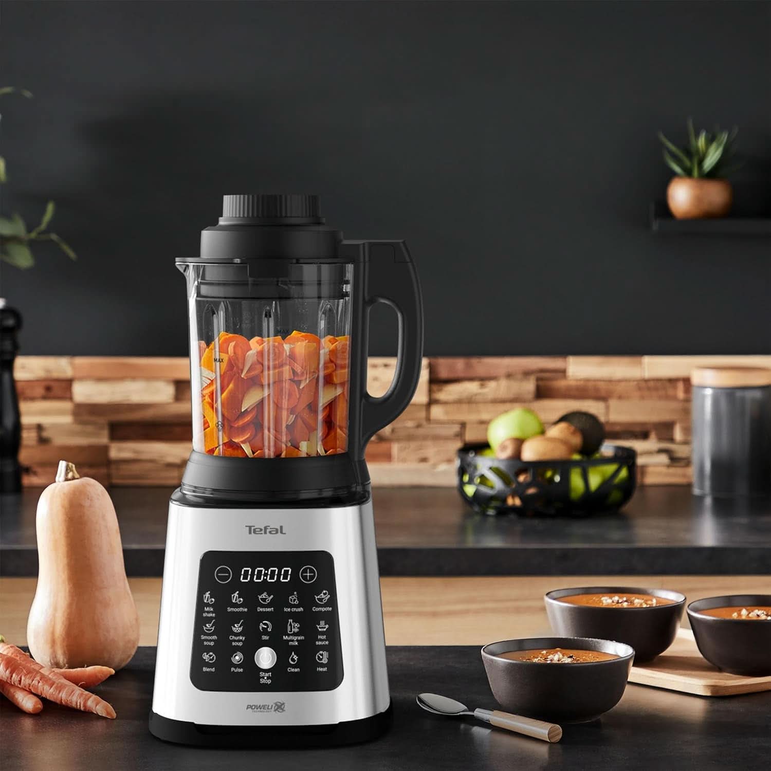 Tefal Perfectmix Cook Hochgeschwindigkeits-Standmixer, Met Kochfunktion, 10 Auto-Programma, Heiße en Kalte Rezepte, Abnehmbare Klingen, Inkl. Dampfkorb, Zilver/Schwarz, BL83SD30 Keuken Naty Shop