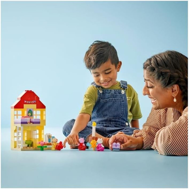 LEGO DUPLO Peppa's verjaardagshuis: Creatief speelgoed met 3 figuren, bouw en herbouwd speelgoedhuis voor 2-jarigen, jongens en meisjes, bevordert de behendigheid 10433 Bouwsets Besuche den LEGO-Store