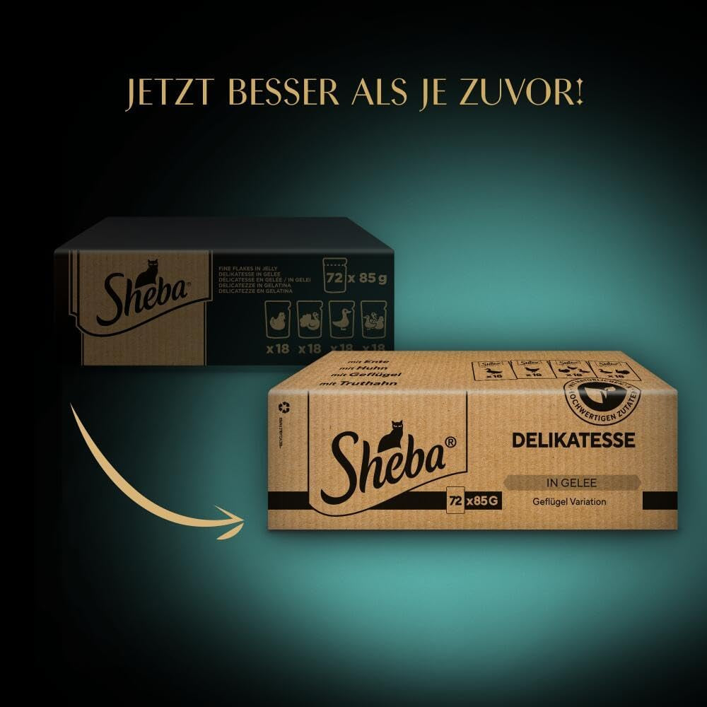 SHEBA Kattennatvoer - 72 zakjes x 85g - Gevogeltevariant in gelei - Kattennatvoer - 1 grootverpakking