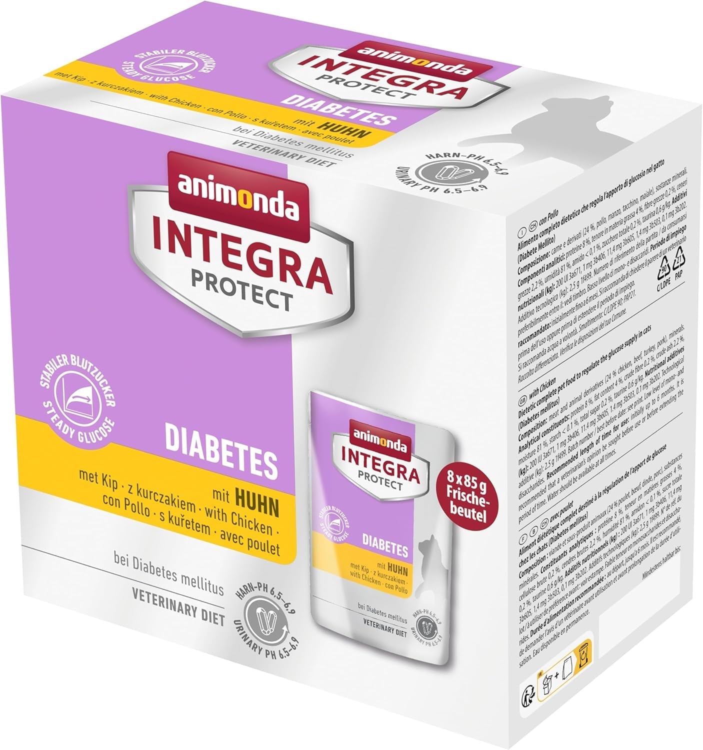 animonda INTEGRA PROTECT natvoer voor katten met diabetes en puppy's (8 x 85 g), aanbevolen door dierenartsen bij diabetes, volledige dieetvoeding voor volwassen katten, ontwikkeld in samenwerking met dierenartsen.