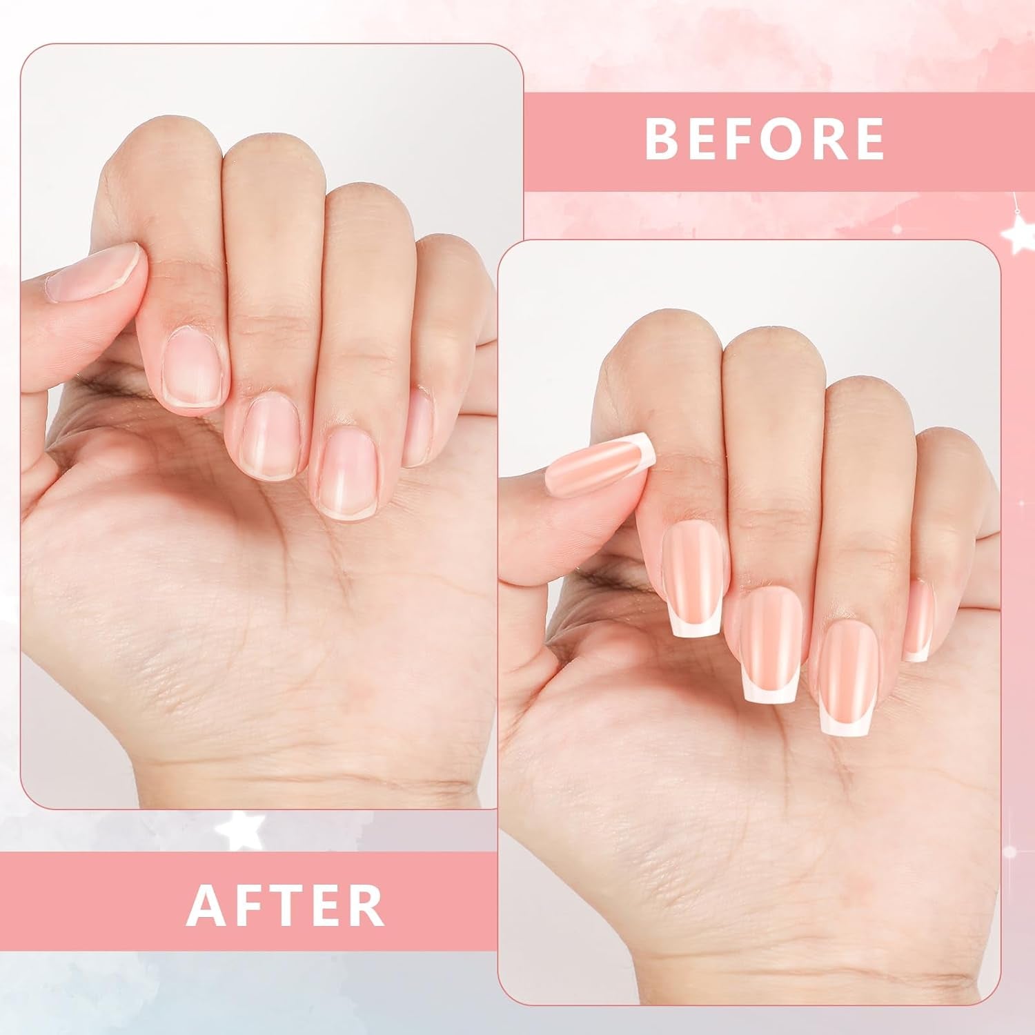 360 stuks Franse kunstnagels Medium rechthoek nepnagels met valse nagelvijl Natuurlijke tips DIY Press On voor dames en vrouwen