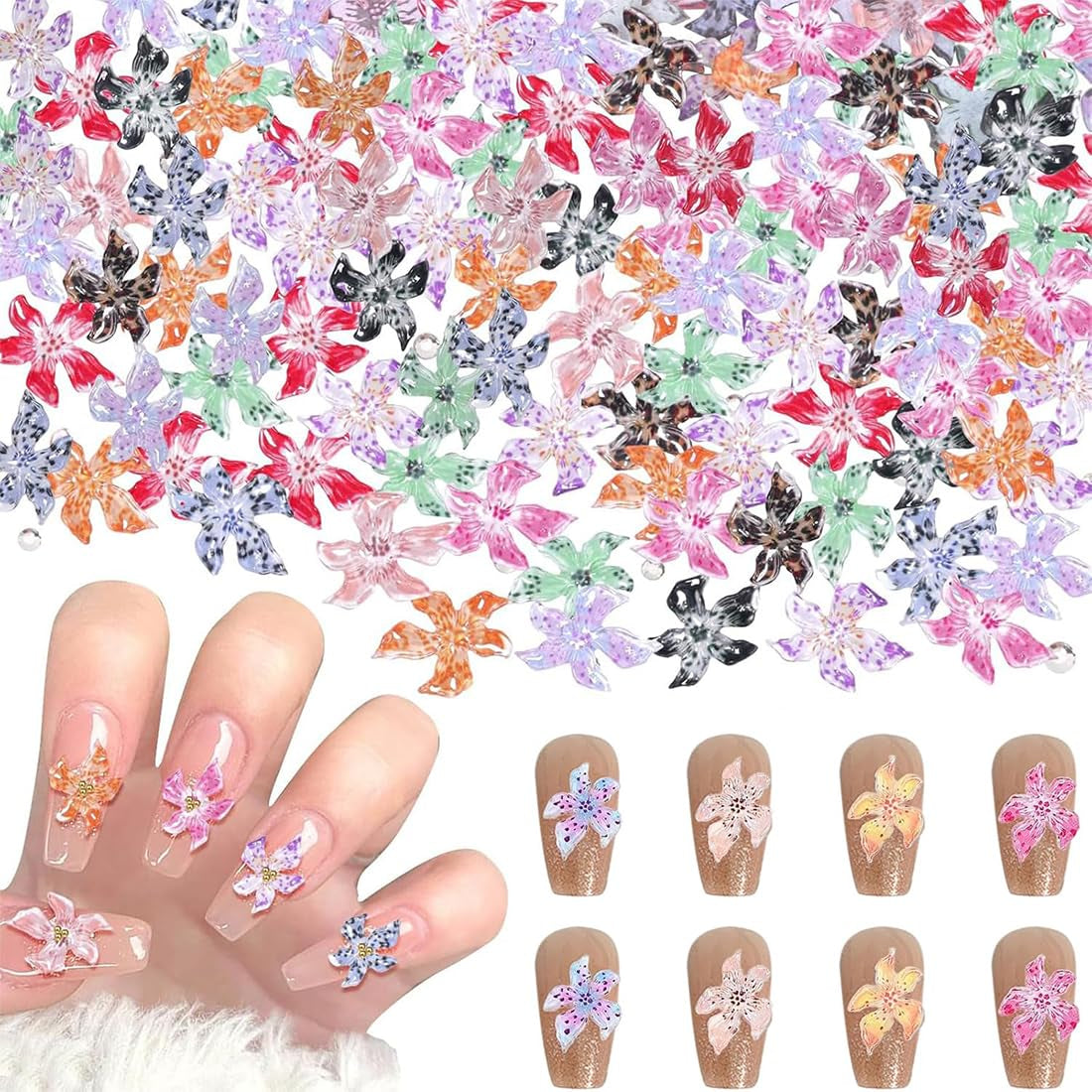 100 stuks 3D Blume Nagel Charms Nägel Zubehör Nageldesign Glitzersteine ​​Nailart Strasssteine ​​Flower Nail Charms Lichtgevende Bloem Nail Art Charms Bunte Blumen Deko Nagel Steinchen Flowers Nail