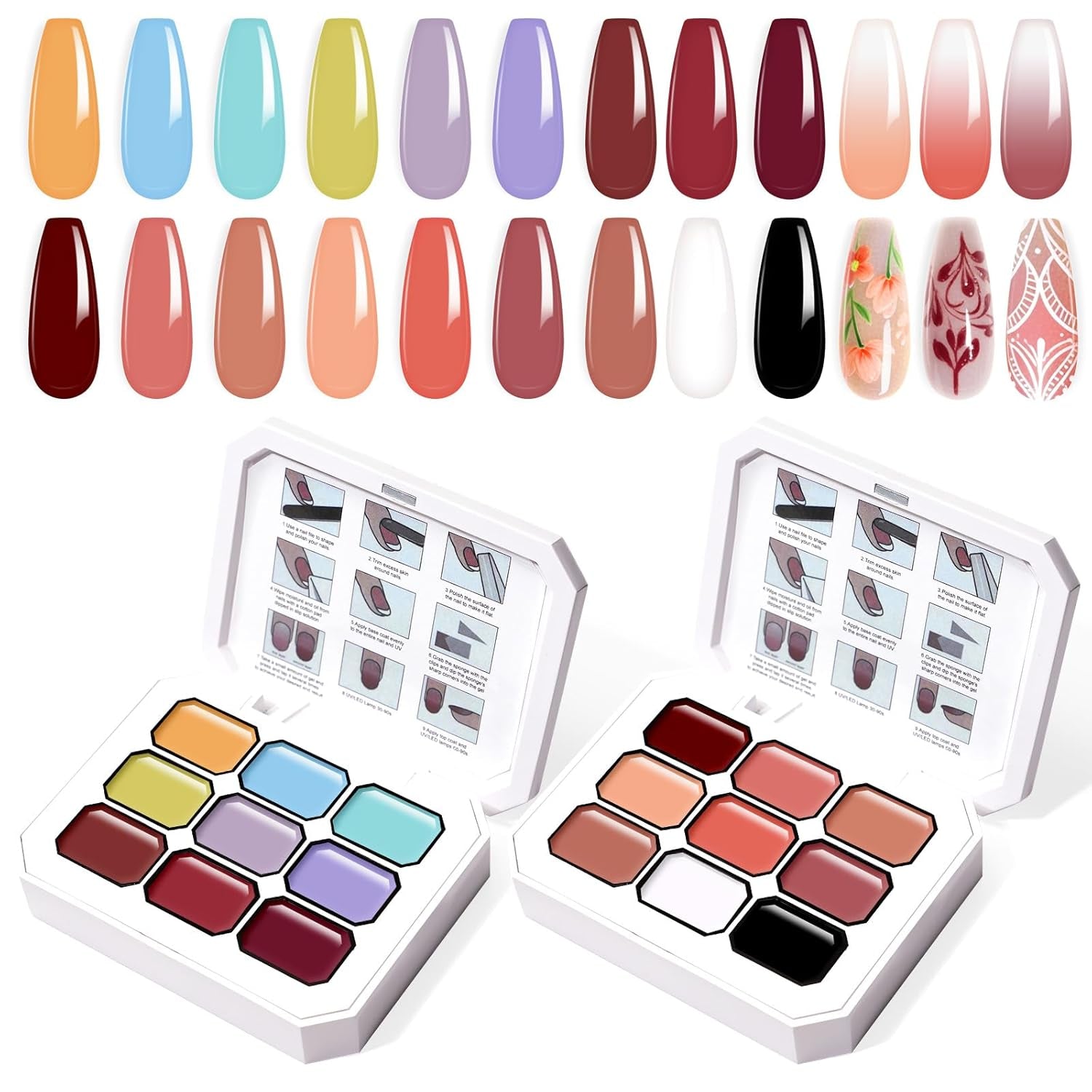 Gradiëntschildergel, 12 kleuren Ombre gelnagellak met 100 stuks nagelsponsen en 4 klauwen metalen grijper voor Franse manicure DIY nagelkunst, set I