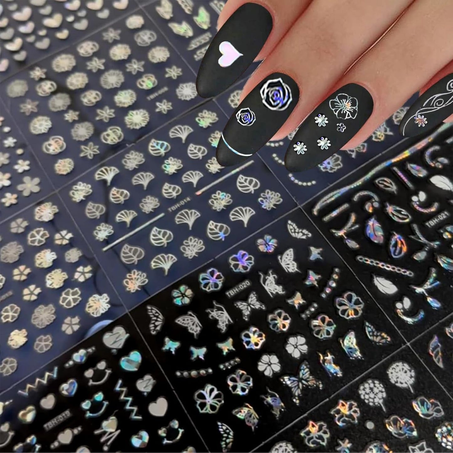 30 Blatt Aurora-Nagelkunst-Aufkleber, Selbstklebende 3D-Blumen-Nagelaufkleber, Aurora-Mond-Stern-Nagelaufkleber voor Nagelkunst, Blatt-Herz-Nageldesign voor doe-het-zelf-acrylnägel-decoratie