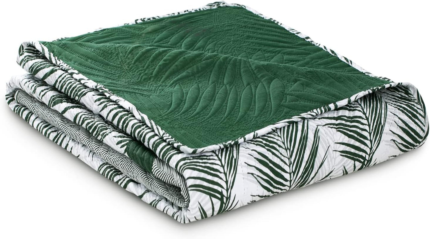Ameliahome Sprei Sprei 170X210 Cm Dubbelzijdig Onderhoudsvriendelijk Sprei Plantpatroon Groen Wit Tropisch Bonaire Bedden en Dekens Besuche den AmeliaHome-Store