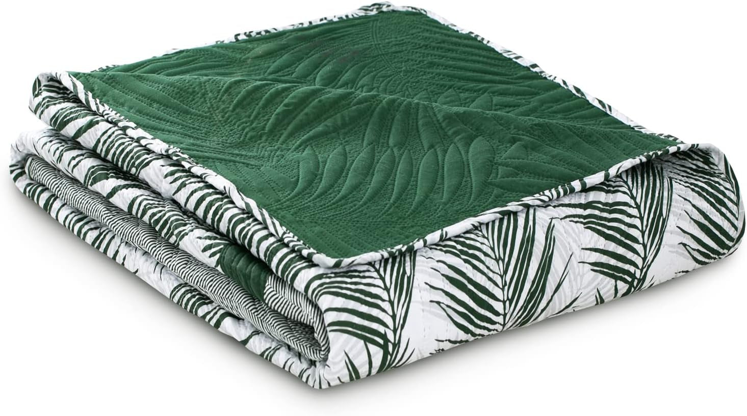 Ameliahome Sprei Sprei 170X210 Cm Dubbelzijdig Onderhoudsvriendelijk Sprei Plantpatroon Groen Wit Tropisch Bonaire Bedden en Dekens Besuche den AmeliaHome-Store