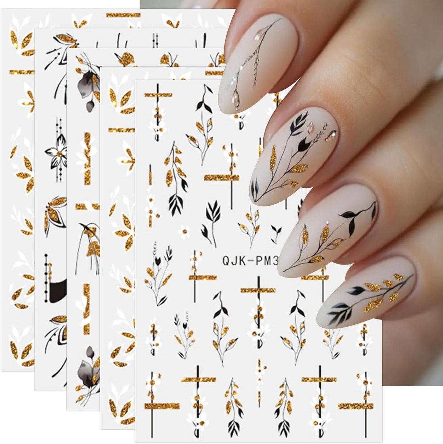 JMEOWIO Nagelsticker Blumen Glitzer 9 Blatt Nail Art Sticker Selbstklebend Nagelaufkleber Frühling Sommer Blumen Decoratie Nageldesign Zubehör