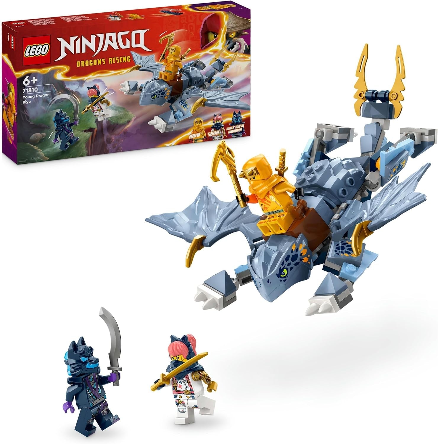 LEGO NINJAGO Riyu de babydraak, speelgoeddraak met 3 minifiguren, bouwbaar ninjaspeelgoed voor jongens en meisjes van 6 jaar oud, cadeau boordevol actie voor kinderen 71810 Bouwsets