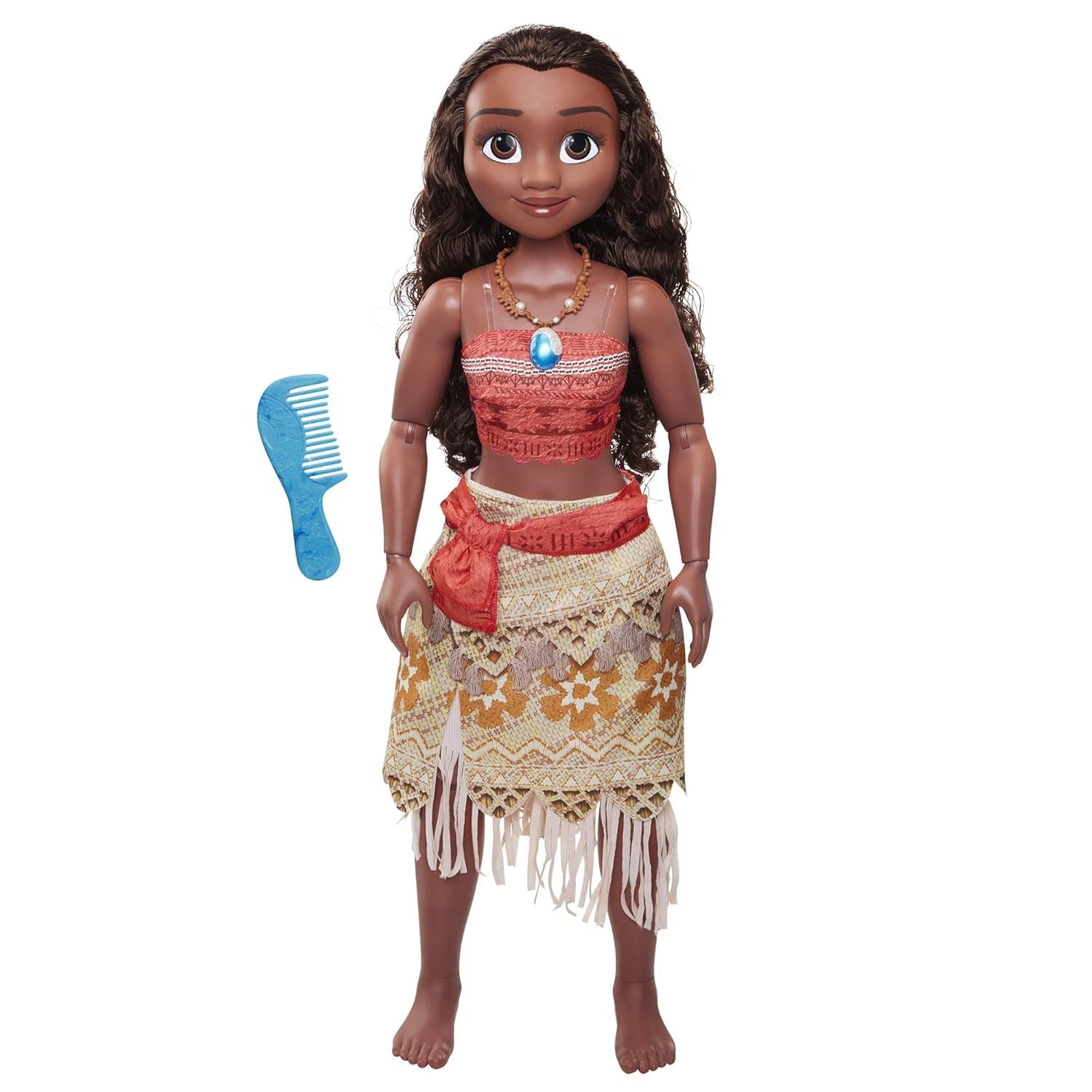 Disney Princess Moana 80 cm speelpop van Jakks Pacific Beweegbare pop met borstel om haar golvende krullen te kammen Filmgeïnspireerde jurk Afneembare ketting met hanger Naty Shop Dolls Standaardtitel