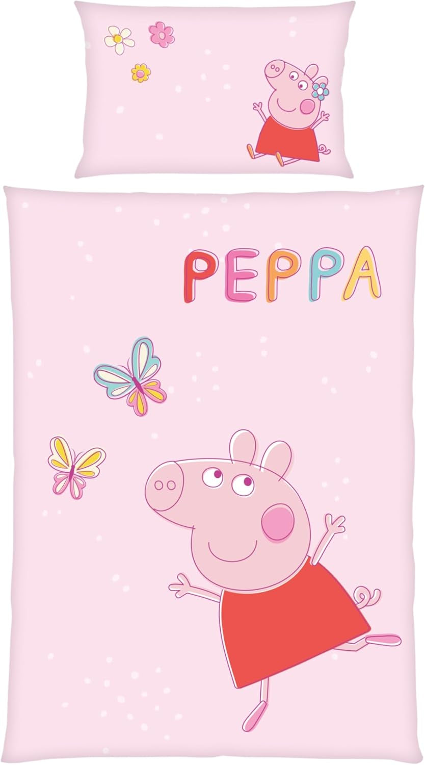 Peppa Pig kinderbeddengoedset, 100 x 135 cm en 40 x 60 cm, katoenen beddengoed - kinderen Naty Shop Standaard titel