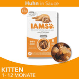 IAMS Delights Kitten Nassfutter - Multipack Katzenfutter mit Hunn in Sauce, hoogwaardige Futter für Junior Kätzchen von 1-12 Monate, 12 x 85 g