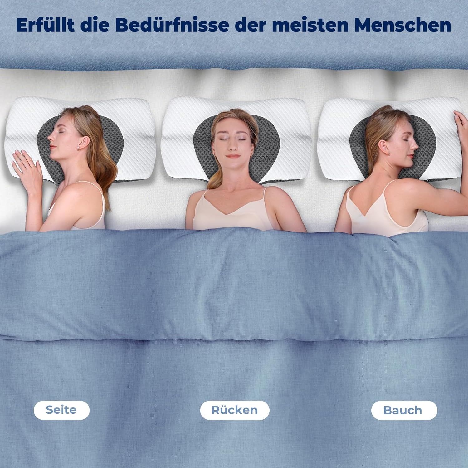 SAHEYER orthopedisch kussen neksteunkussen hoofdkussen, ergonomisch nekkussen zijslaper kussen 60 X 40 X 13/11 cm traagschuim kussen voor zijslaper, rug en buik Cervicale orthopedische kussens Naty Shop