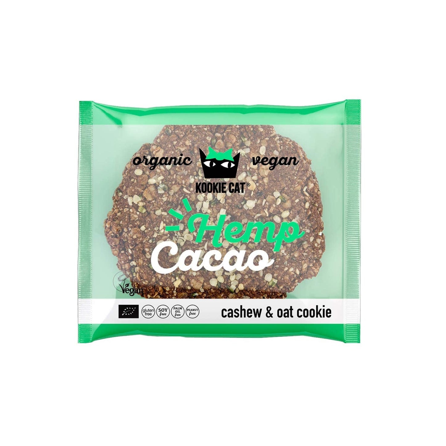 Hennepzaad en cacao - Individueel verpakte veganistische glutenvrije sojavrije biologische cashew- en haverkoekjes - 12 x 50 g multipack