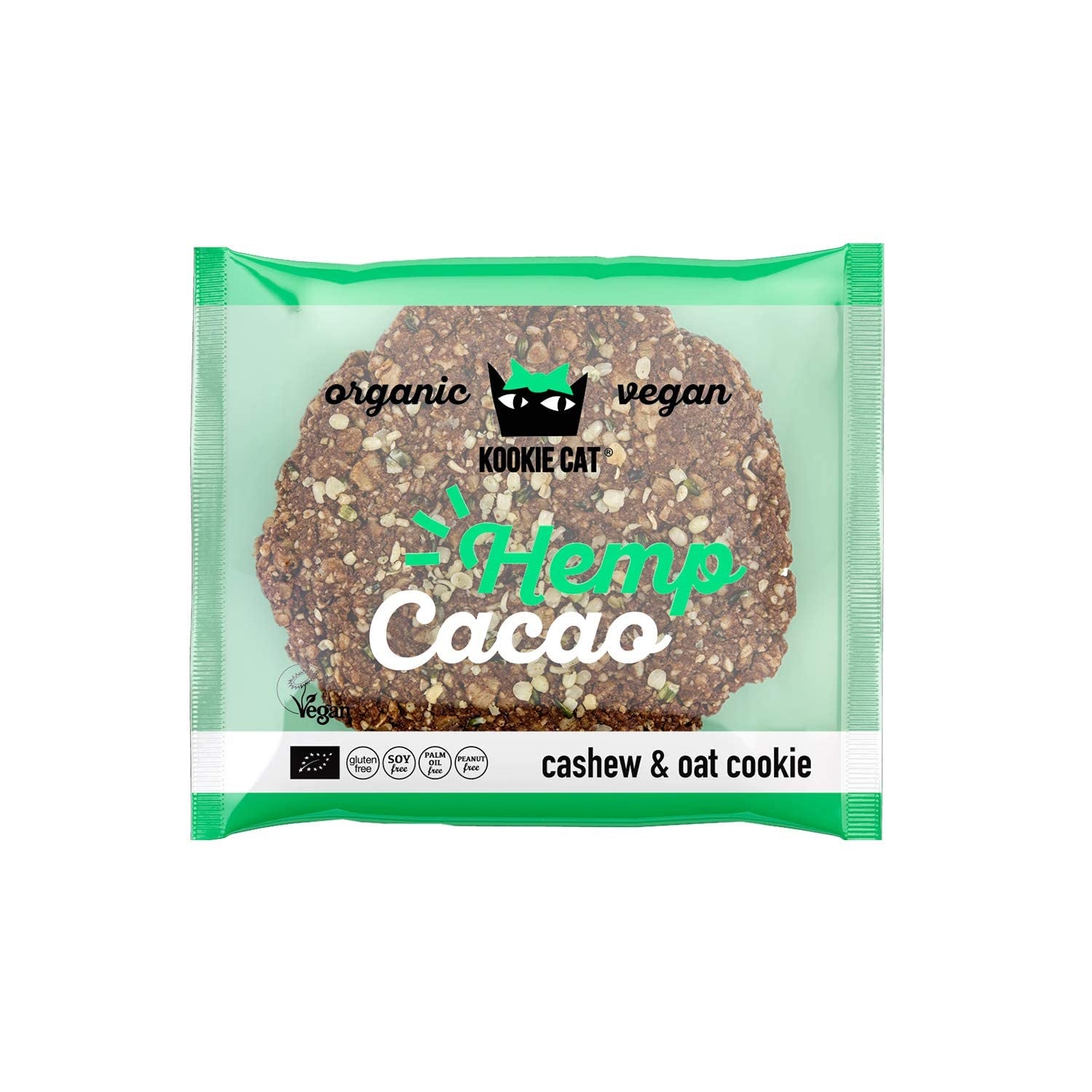 Hennepzaad en cacao - Individueel verpakte veganistische glutenvrije sojavrije biologische cashew- en haverkoekjes - 12 x 50 g multipack