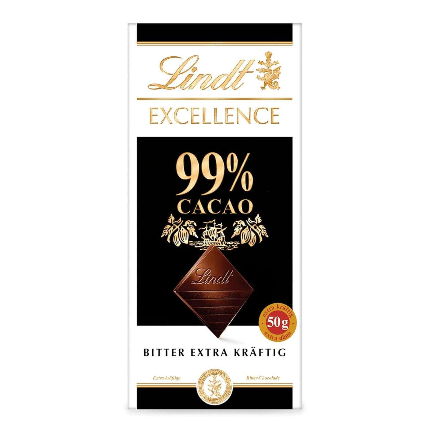 Lindt EXCELLENCE 99% Kakao - Edelbitter-Chocolade | 50G Tafel | Extra Kräftige Bitter-Chocolade | Versterker Kakao-Geschmack | Pure chocolade | Veganistische Schokolade | Schokoladengeschenk Naty Shop Standaardtitel