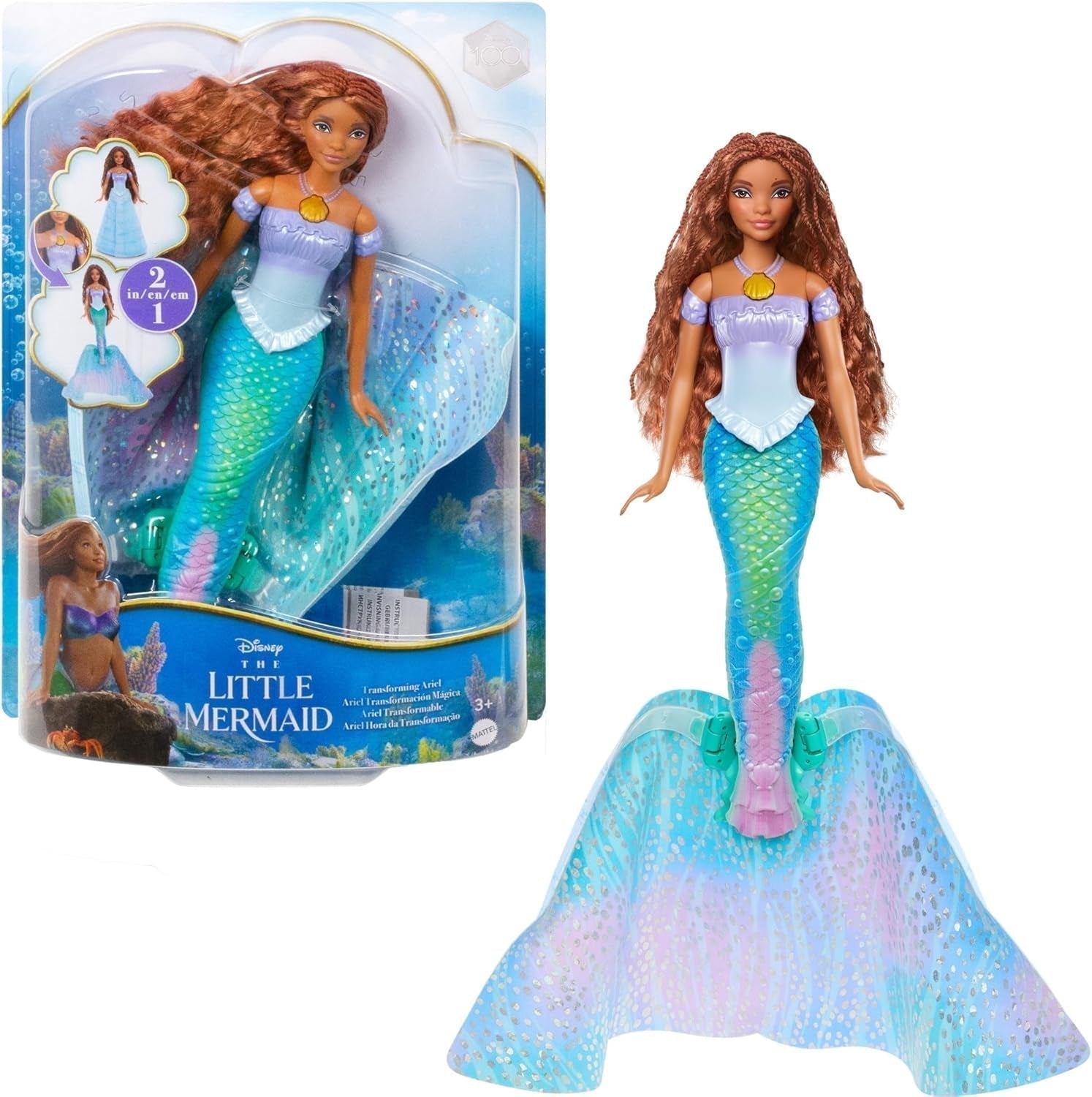 Mattel Disney prinses Ariël pop, geïnspireerd door de kleine zeemeerminfilm, transformatie: zeemeermin-man speelgoed, mobiel, Disney geschenken, 3 jaar oud speelgoed, HLX13 Naty Shop poppen standaardtitel