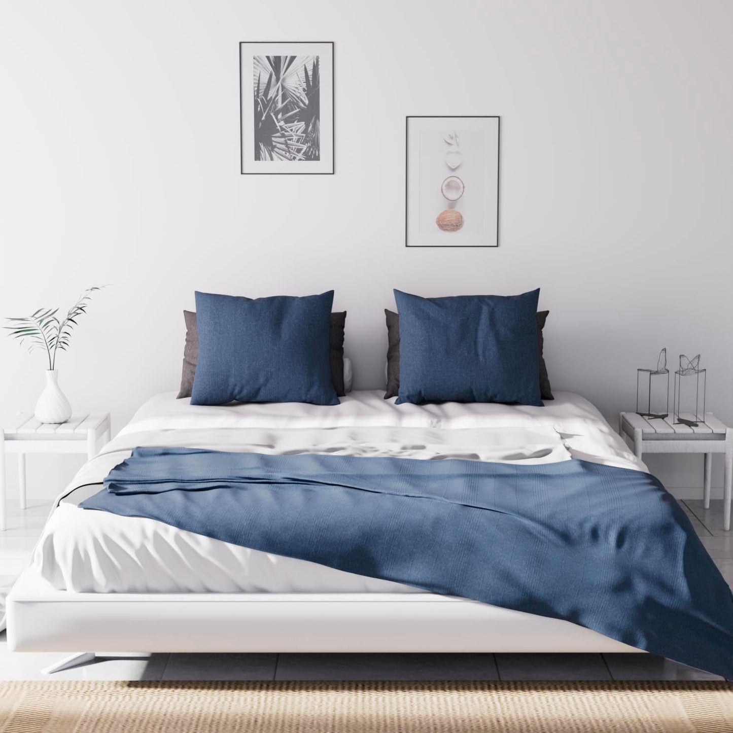 Soleil D'Ocre Adele, Zigzag Cover, Van de bank gegooid, Polykaton, Blauw, 220 X 240 Cm Dekbedden en dekbedden Naty Shop