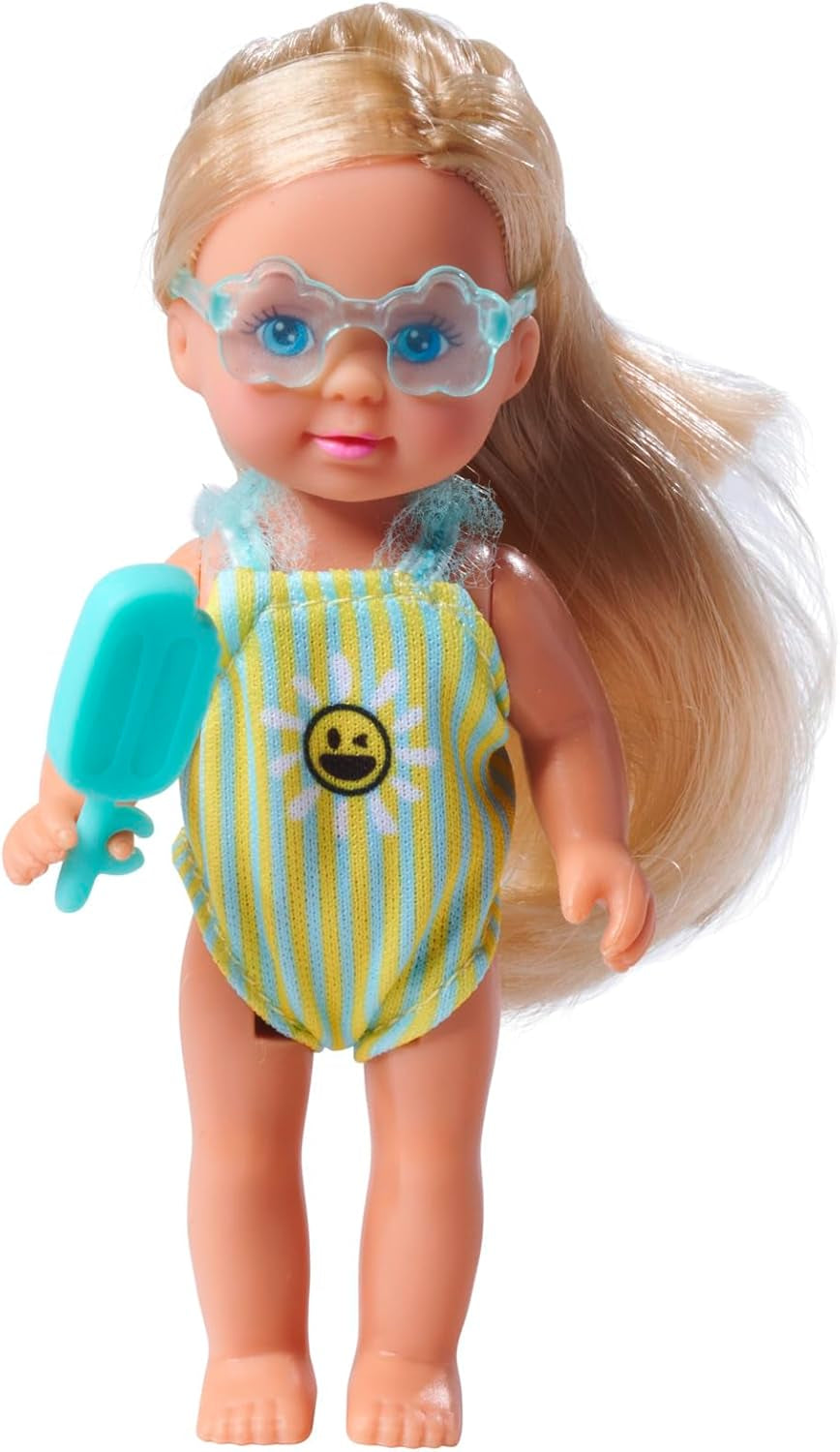 Simba Evi Love Travel, 2 verschillende modellen, er wordt slechts ÉÉN artikel geleverd, pop in een koffer op wielen, draagt ​​een zwempak met ruches, inclusief zonnebril en ijsje, 12 cm, vanaf 3 jaar