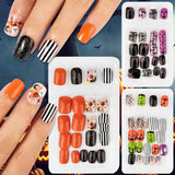 72 stuks Halloween-nagels Zelfklevende nepnagels Korte kunstnagels Zelfklevende geperste nagels Pompoen Spook Kunstnagels Tips Nail Art Oranje Groen Zwart