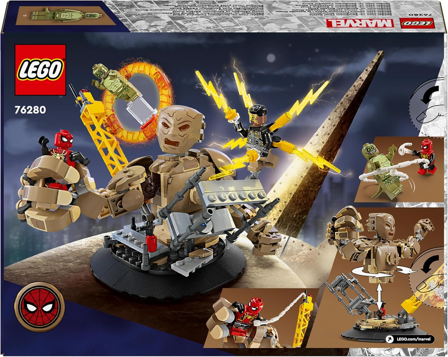 LEGO Marvel Spider-Man vs. Sandman: Showdown Superheldenspeelgoed met figuren, waaronder hagedis en elektro-rollenspel Bouwspeelgoed Cadeau voor actieliefhebbers jongens en meisjes 76280 Bouwsets Besuch in LEGO-Store