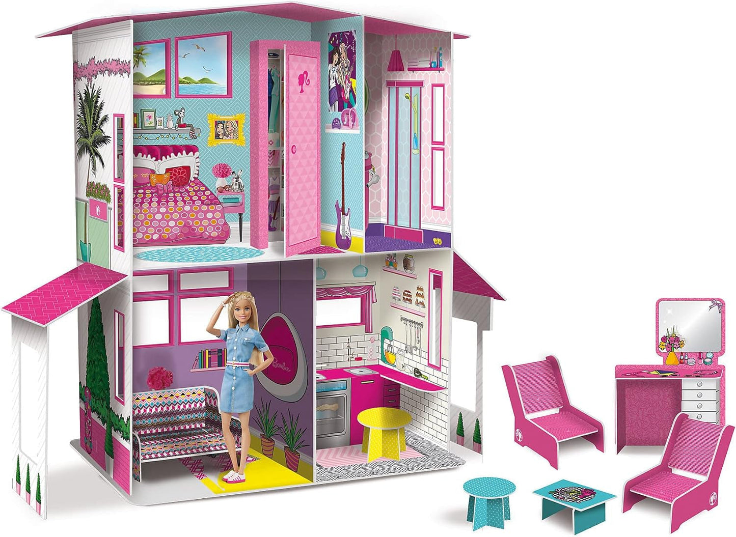 Lisciani - BARBIE poppenhuis - Barbie droomvilla op twee verdiepingen - 3D-huis om te bouwen, decoreren en ontwerpen - Creatief knutsel- en constructiespeelgoed voor kinderen vanaf 4 jaar Poppenhuizen Naty Shop Standaardtitel